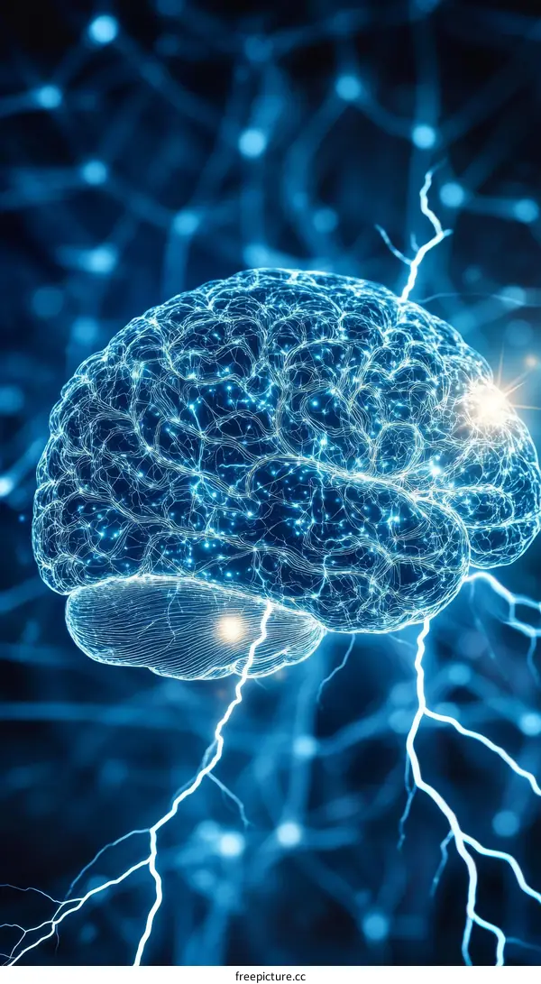 Human Brain Network Illustration with Electrical Energy