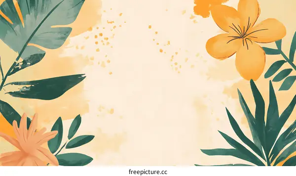 Tropical Floral Illustration with Yellow and Green Colors