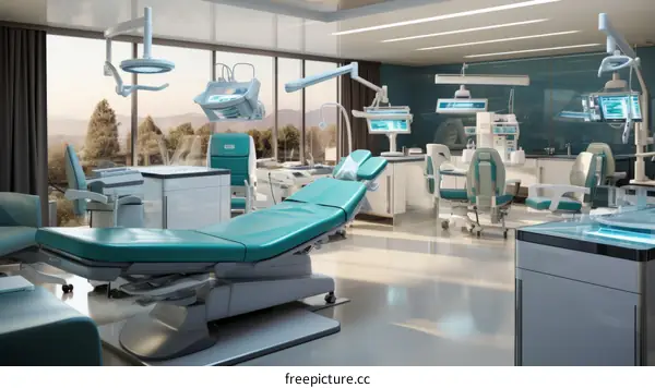 The interior of a modern dental clinic with a stunning view