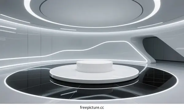 Futuristic Circular Platform with Smooth White and Black Interior Design