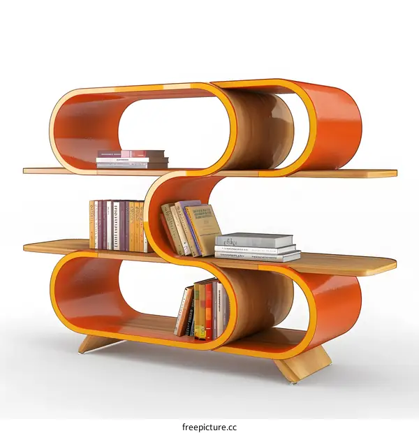 Orange and Wooden Modern Bookshelf Design