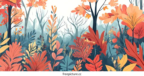 Autumn Forest Illustration With Colorful Leaves