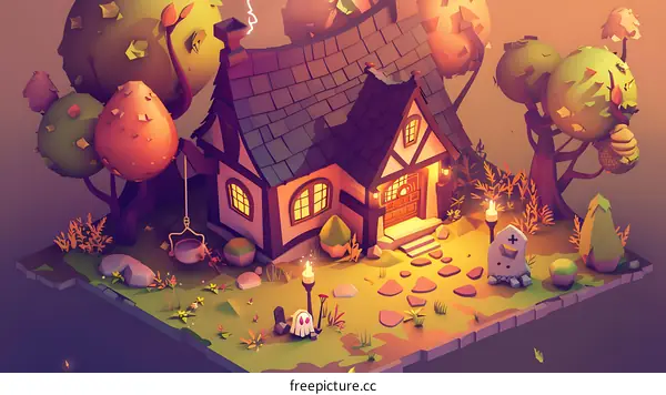 Haunted House in a Forest Illustration