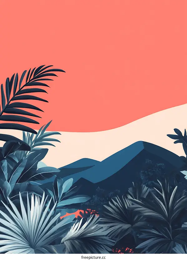 Blue and Coral Tropical Illustration