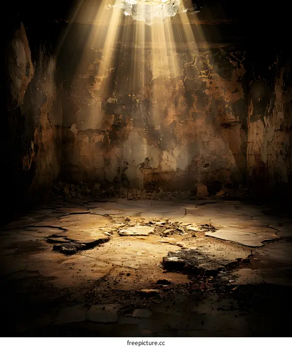 Light Beam Through Hole in Ceiling of Abandoned Room