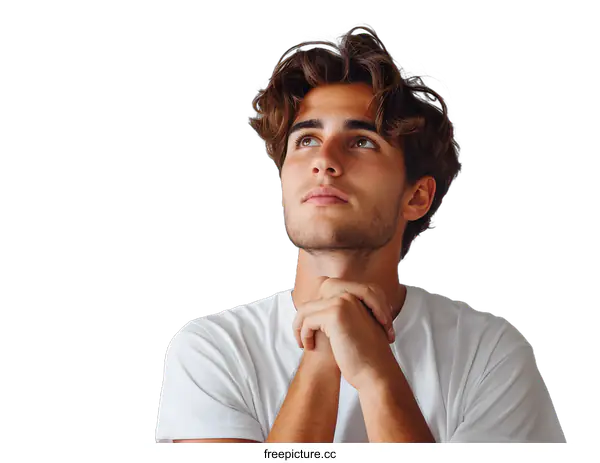 [Transparent Background PNG]Portrait of a young man looking up