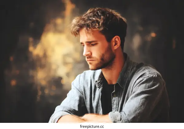 Thoughtful Man Portrait in Studio Setting