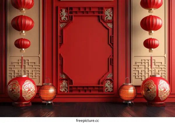 Traditional Chinese New Year Interior Design Illustration