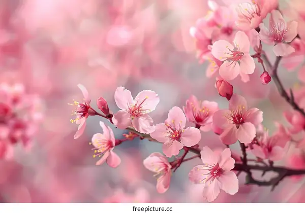 Delicate Pink Cherry Blossoms in Spring Bloom