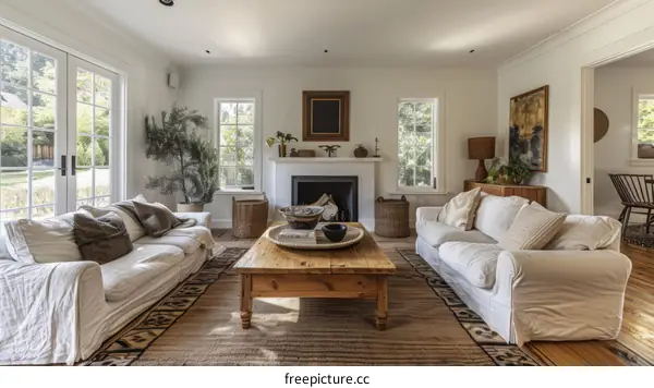 A Cozy Living Room With a Fireplace and Two Sofas