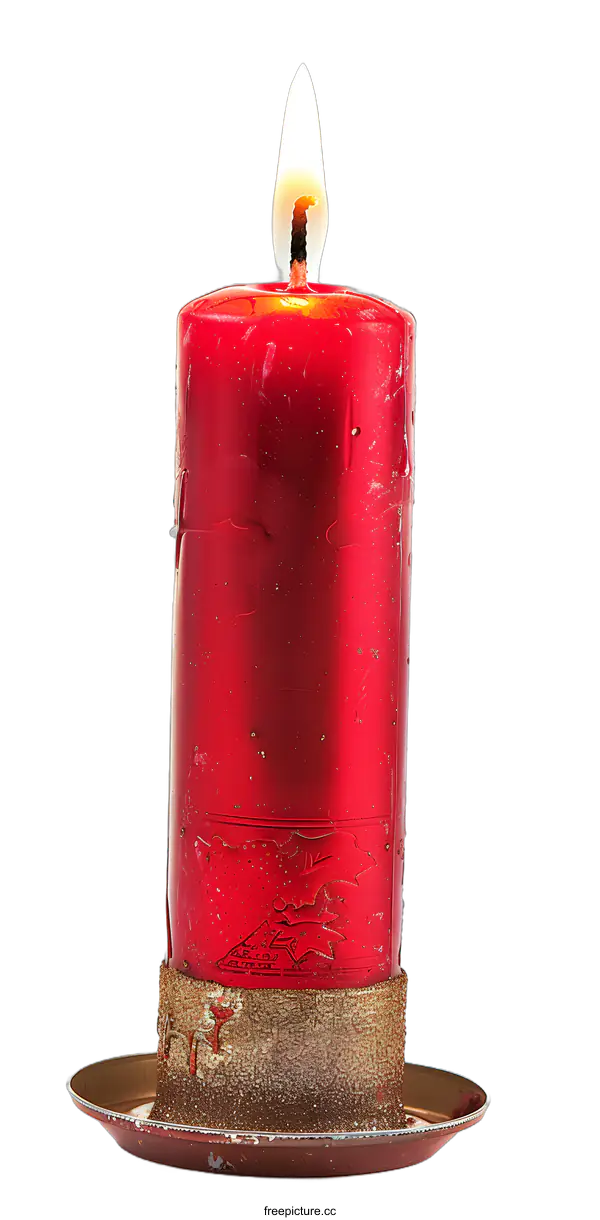 [Transparent Background PNG]Red Candle Burning On White Background
