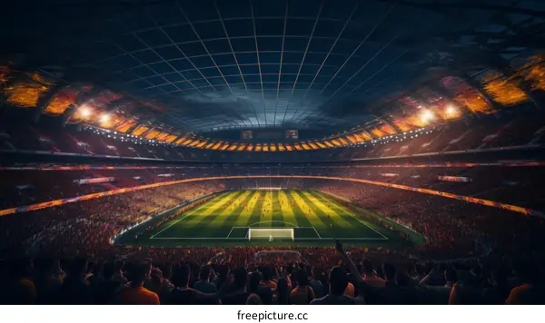 A large stadium filled with people watching a soccer game