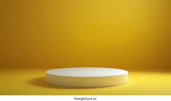 Modern Minimalist White Cylinder Podium on Yellow Background