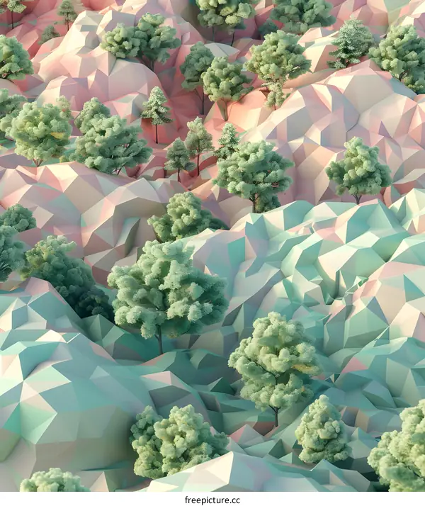 Low Poly Green Trees Landscape Illustration