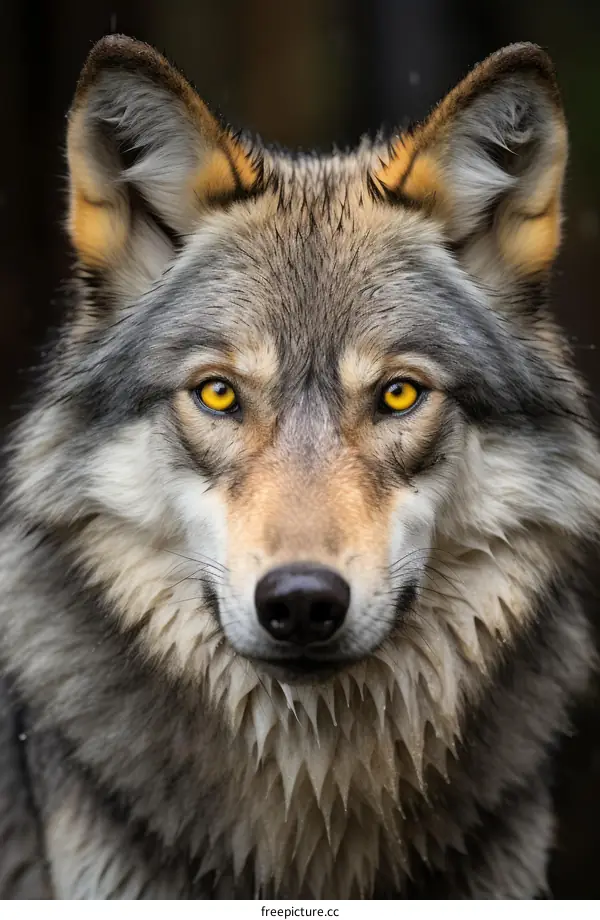 Yellow-eyed wolf staring intently