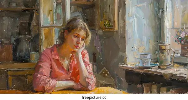 A thoughtful moment of a beautiful woman