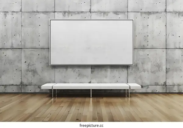 Blank White Canvas with a White Bench in Front of a Concrete Wall