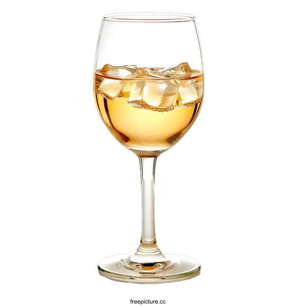 [Transparent Background PNG]Glass of White Wine with Ice Cubes