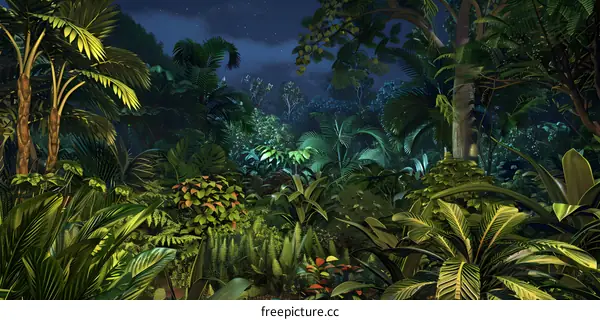 Tropical Rainforest Night Illustration