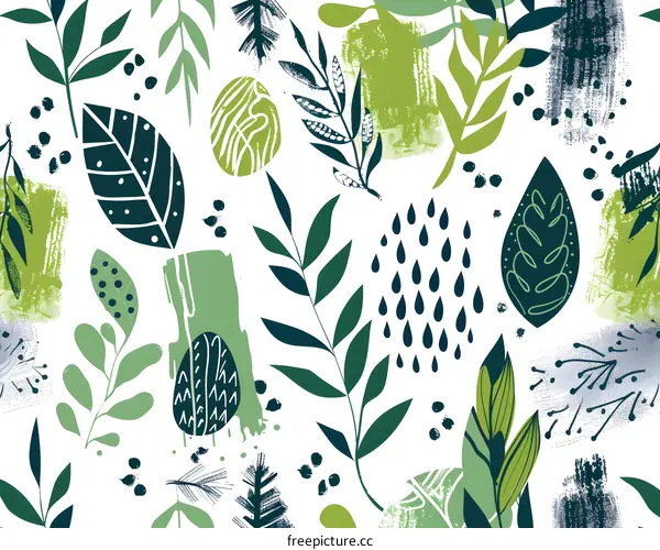 Green and Blue Abstract Leaves Pattern