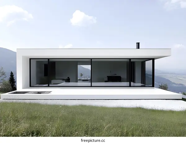 Modern White House with Large Windows and Mountain View