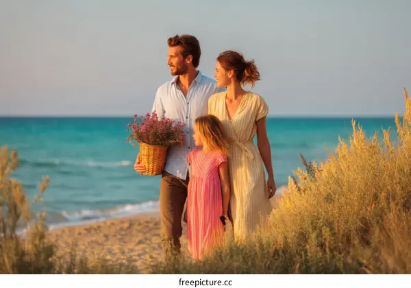 Happy Family Enjoying a Beach Day