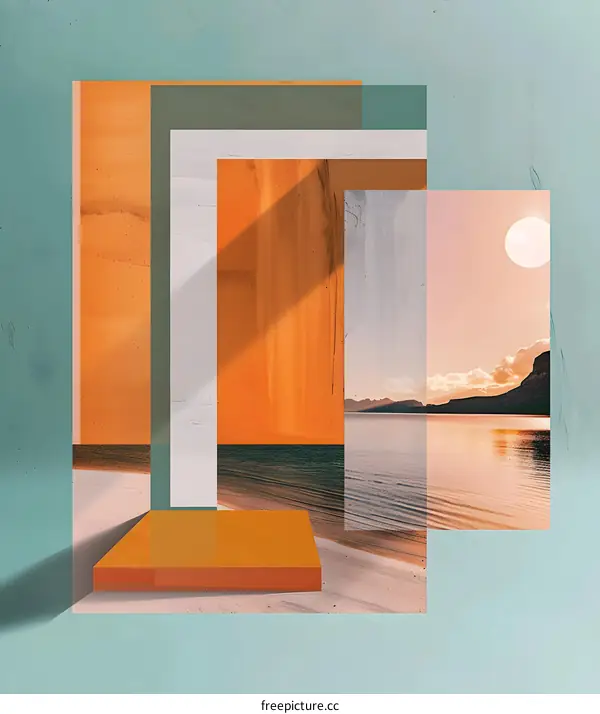 Abstract Minimalist Geometric Art with Landscape in the Background