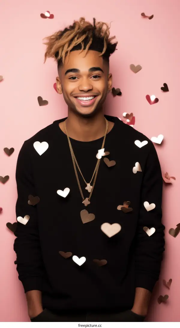 portrait of a young African-American man with a friendly smile wearing a black sweater