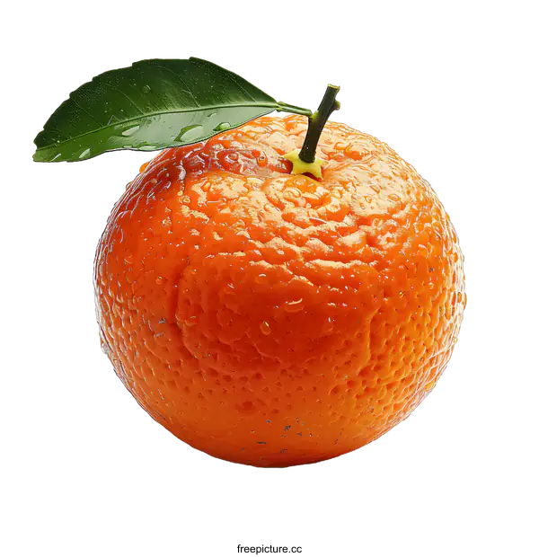 [Transparent Background PNG]Fresh orange with leaf and water drops