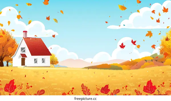 Autumn House Landscape Illustration