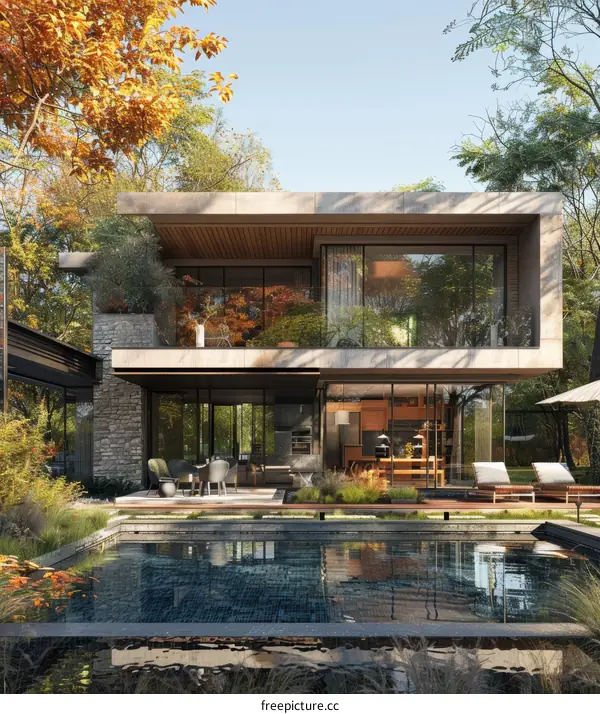 Modern House With Pool And Trees