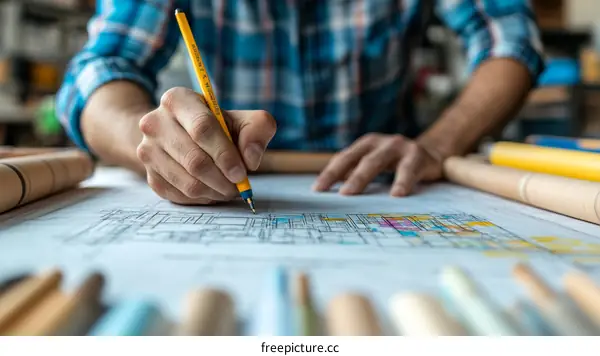 Architect Working on Architectural Plans
