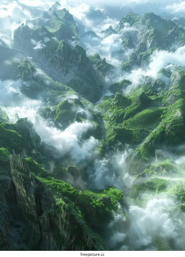 Misty Mountainscape Illustrative Artwork