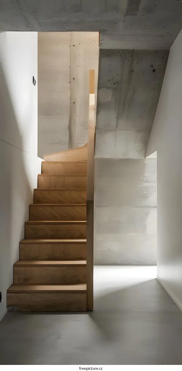 Modern Wooden Stairs in a Minimalist Concrete Home