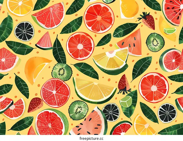 Colorful Fruits Pattern Illustration