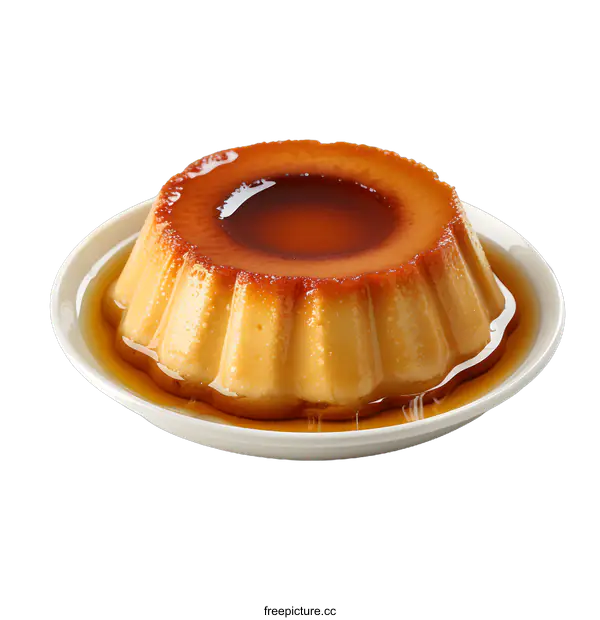 [Transparent Background PNG]creme caramel dessert with liquid caramel topping