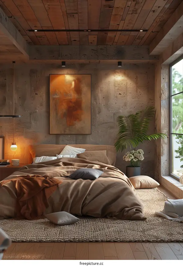 Modern Bedroom with Comfortable Bed and Cozy Interior