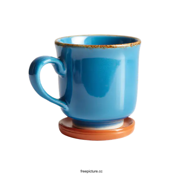 [Transparent Background PNG]Vibrant Blue Ceramic Coffee Mug with Orange Coaster