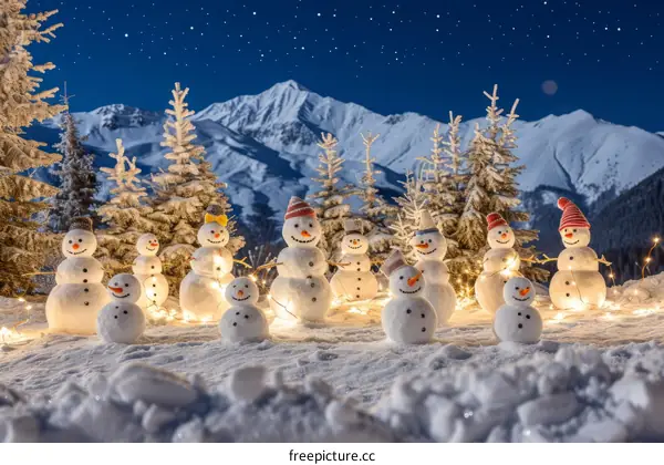 Snowmen Family Gathering in Winter Wonderland