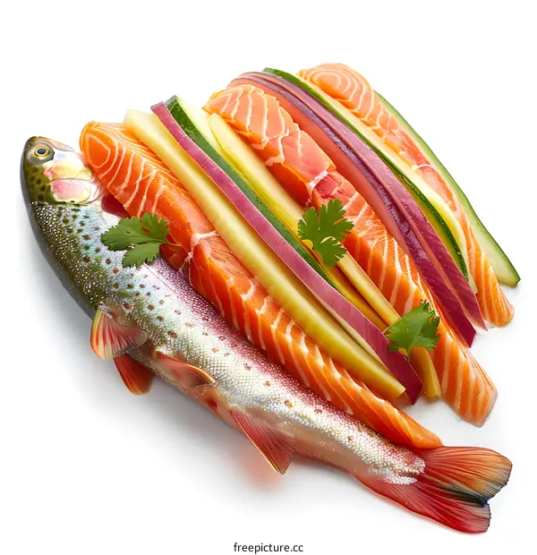 Freshwater fish with sliced vegetables
