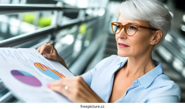 Businesswoman Analyzing Financial Charts