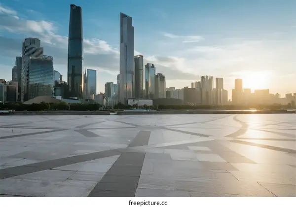 Modern city skyline with tall buildings under a clear sky