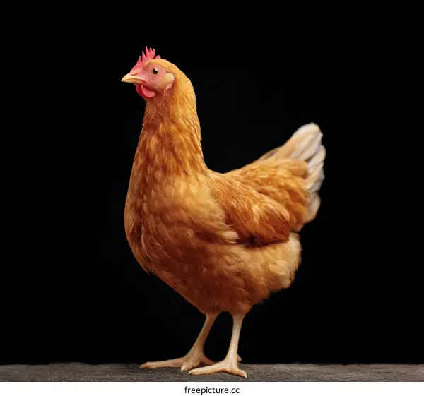 Close-up of a Brown Hen Against a Black Background