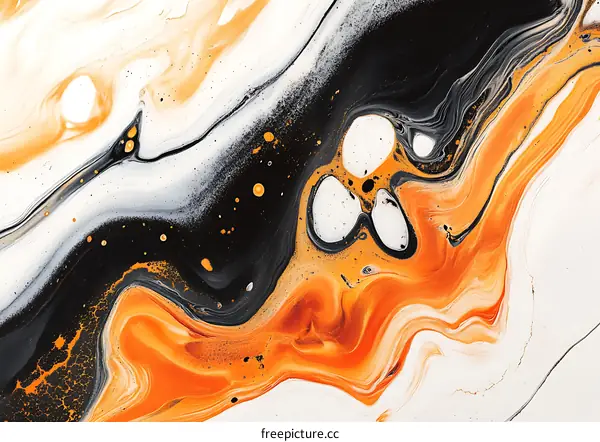 Abstract Swirling Orange Black White Paint Art Background
