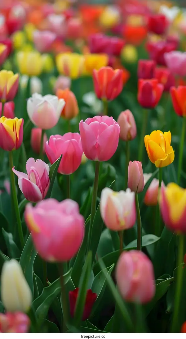 Colorful Tulips Blooming In Spring Garden