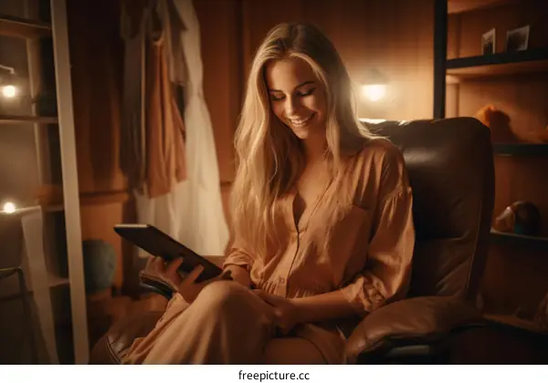 Beautiful young woman relaxing at home and reading a book