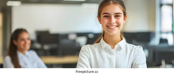 Smiling Businesswoman in White Shirt in Office