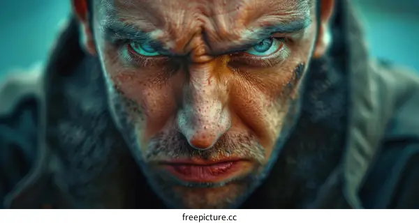 Close-up Angry Male Face Portrait