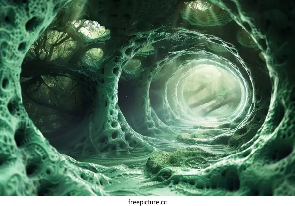 Ethereal Mystical Green Glowing Cave Portal