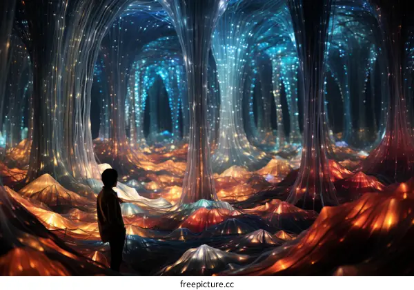 alone boy in the beautiful and fantastic forest